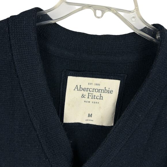 Abercrombie and Fitch Vintage Y2K Varsity Patch Fitted Navy Blue Rugby Cardigan - Picture 4 of 4